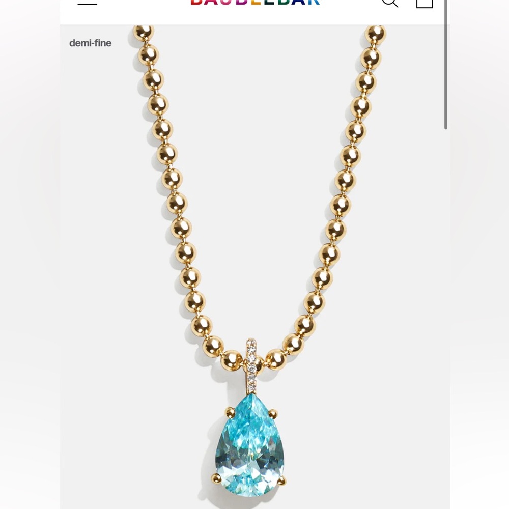 BaubleBar Esther 18K Gold Plated Sterling Silver Birthstone Necklace Aquamarine